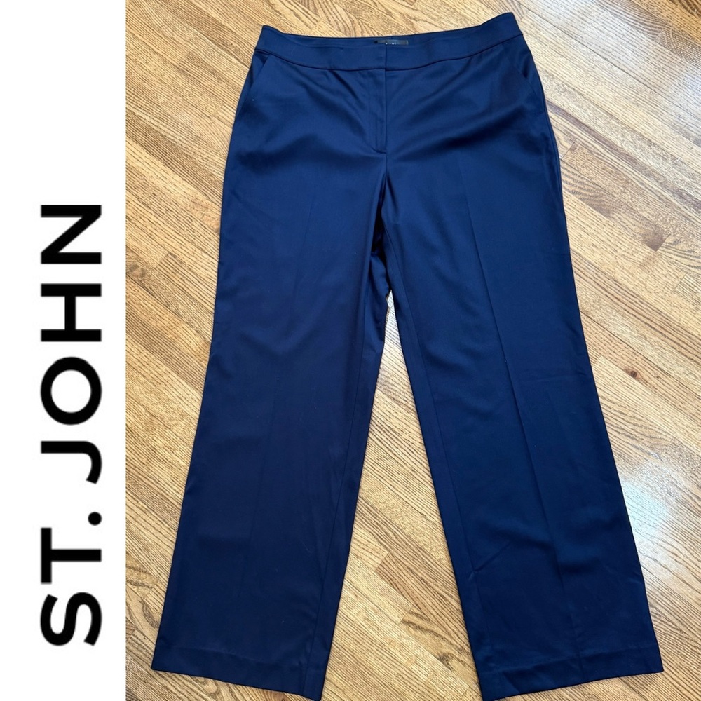 ST. JOHN Lightweight Wool Wide Leg Dress Trousers Slacks Pants